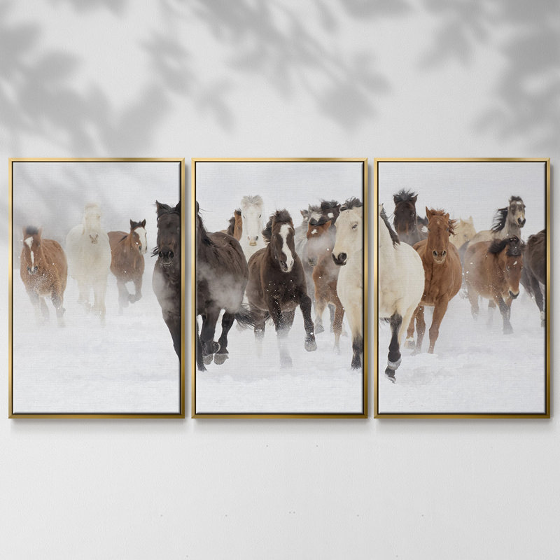 " Pasture Run " 3 - Pieces, 36" H x 75" W x 2" D, Gold 