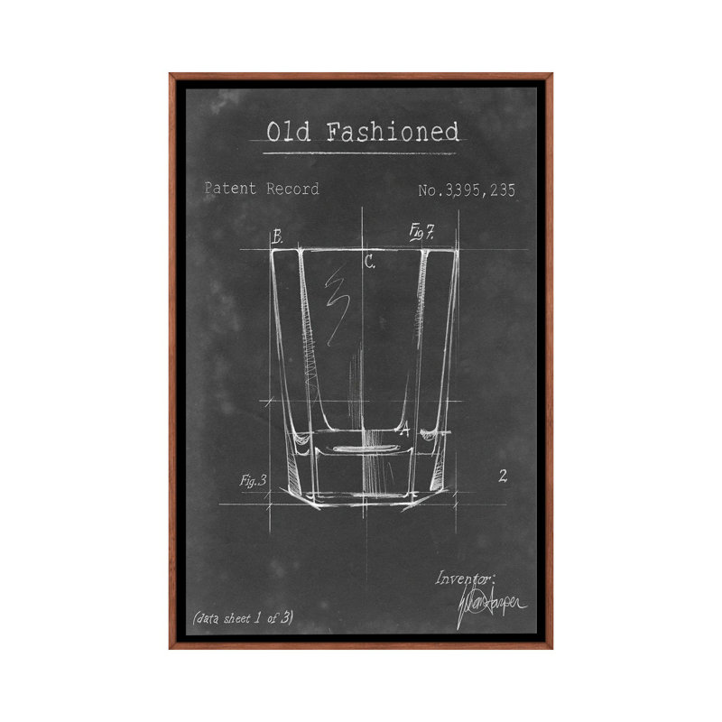 «Barware Blueprint I On Canvas» par Ethan Harper, reproduction, Cadre bois classique, H 60 po x l 40 po x P 1,5 po