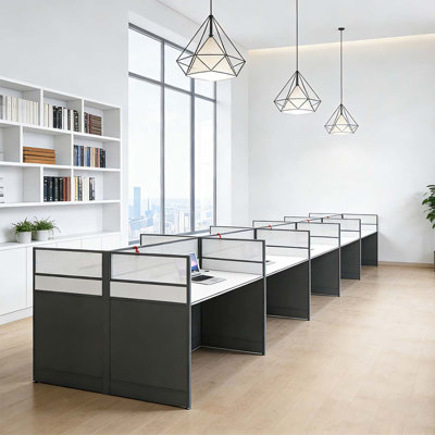 Rectangle White/Grey 10 Person Office Cubicle Desk