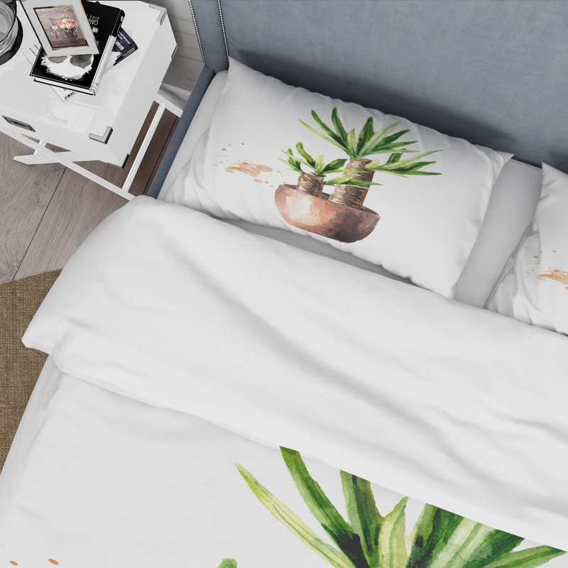 Arbre en Yucca dans un pot de fleurs en céramique - ensemble de housse de couette traditionnel - microfibre de polyester