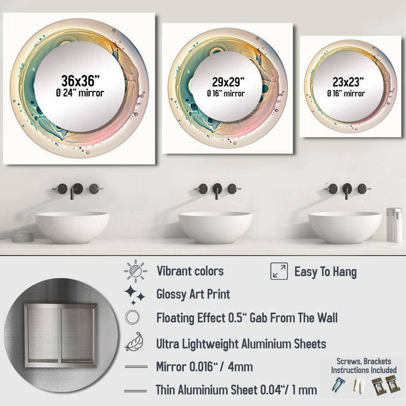 Soft Colored Cymatics Mandala III - Modern Geometric Large Square Mirror Wall Decor For Bedroom, 29" x 29"
