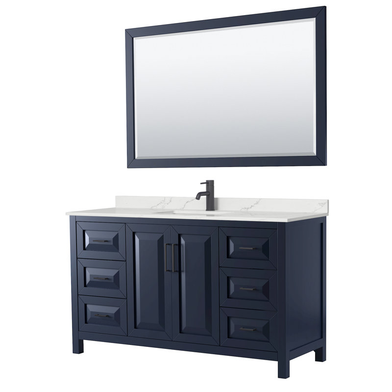 Daria 60'' W Single Vanity, Matte Black, Gray, White Quartz