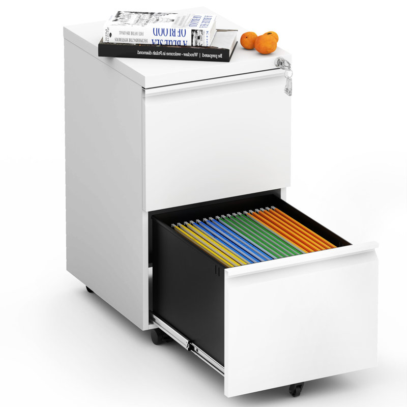 White 2-Drawer Mobile Vertical File Cabinet with Lock and Interlock, 17 Inch Wide Metal Storage with Anti-Tip Fifth Wheel and Full Extension Drawers for Legal Letter Files