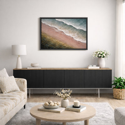 Coastal Shoreline, œuvre d'art abstraite, vue aérienne de la plage, vue sur toile encadrée