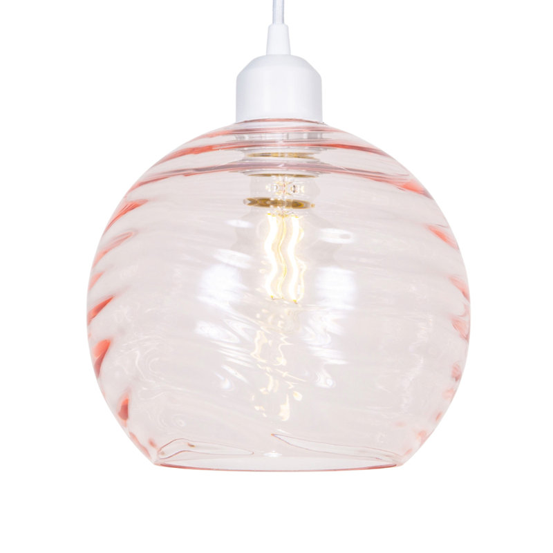 Modern Designer Circular Ribbed Glass Non Electric Pendant Lamp Shade, Pink
