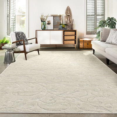 Tapis beige en polyester de couleur unie Friedan