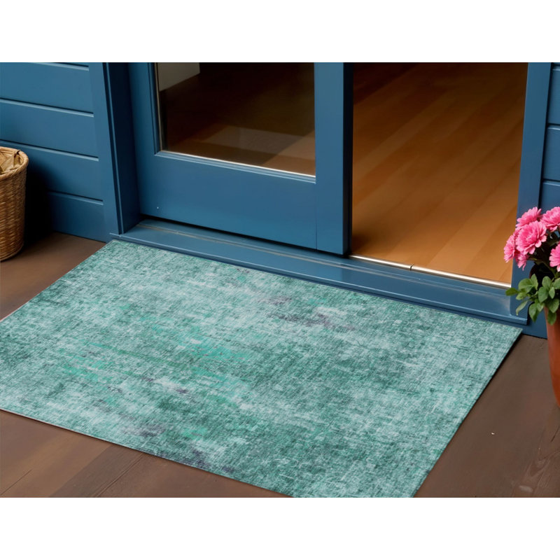 Tapis d'extérieur lavable abstrait bleu sarcelle 3 pi x 5 pi bleu / vert