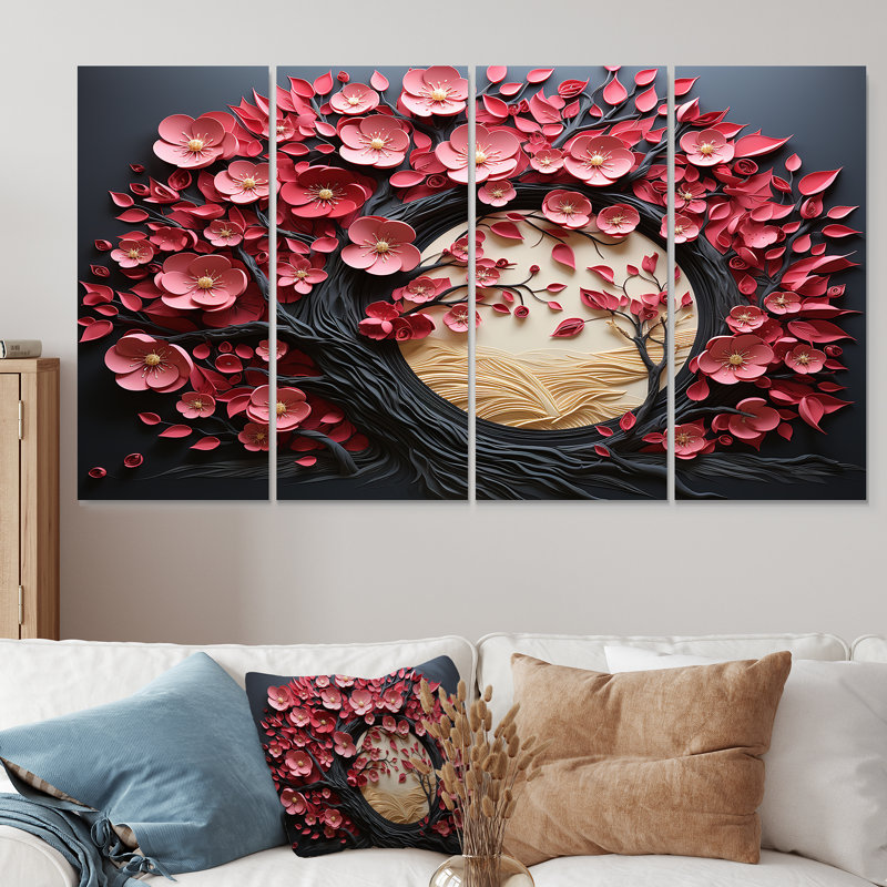 Élégant ensemble d'art mural 4 pièces orchidées roses et blanches, H 32 po x l 64 po