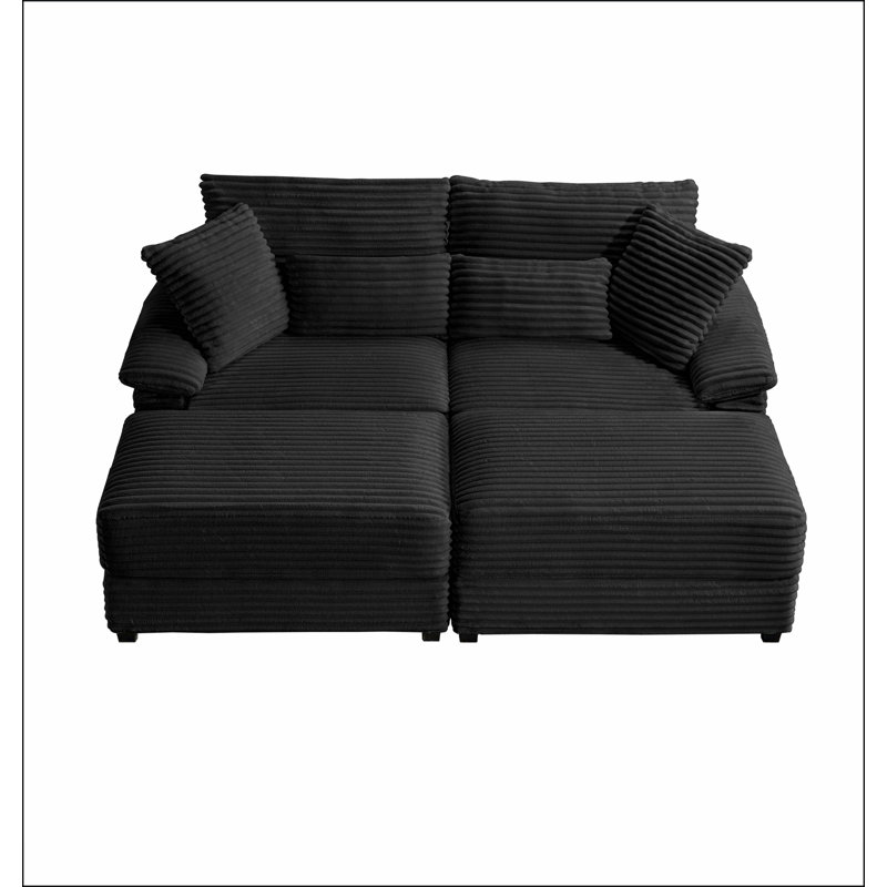 Ensemble de méridienne double avec repose-pieds réversible en velours côtelé doux, repose-pieds de rangement, port USB, siège / table multifonctionnel (coussin convertible à convertir), pour le salon