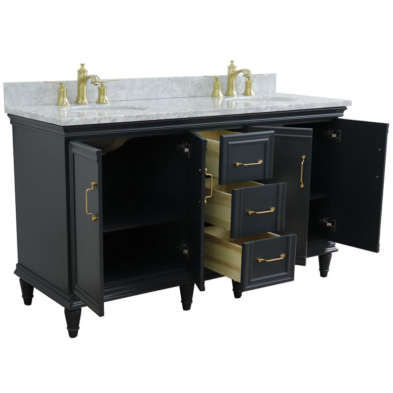 Ensemble de meuble-lavabo de salle de bain double 61" laurell hill, Ovale, Bleu, Blanc
