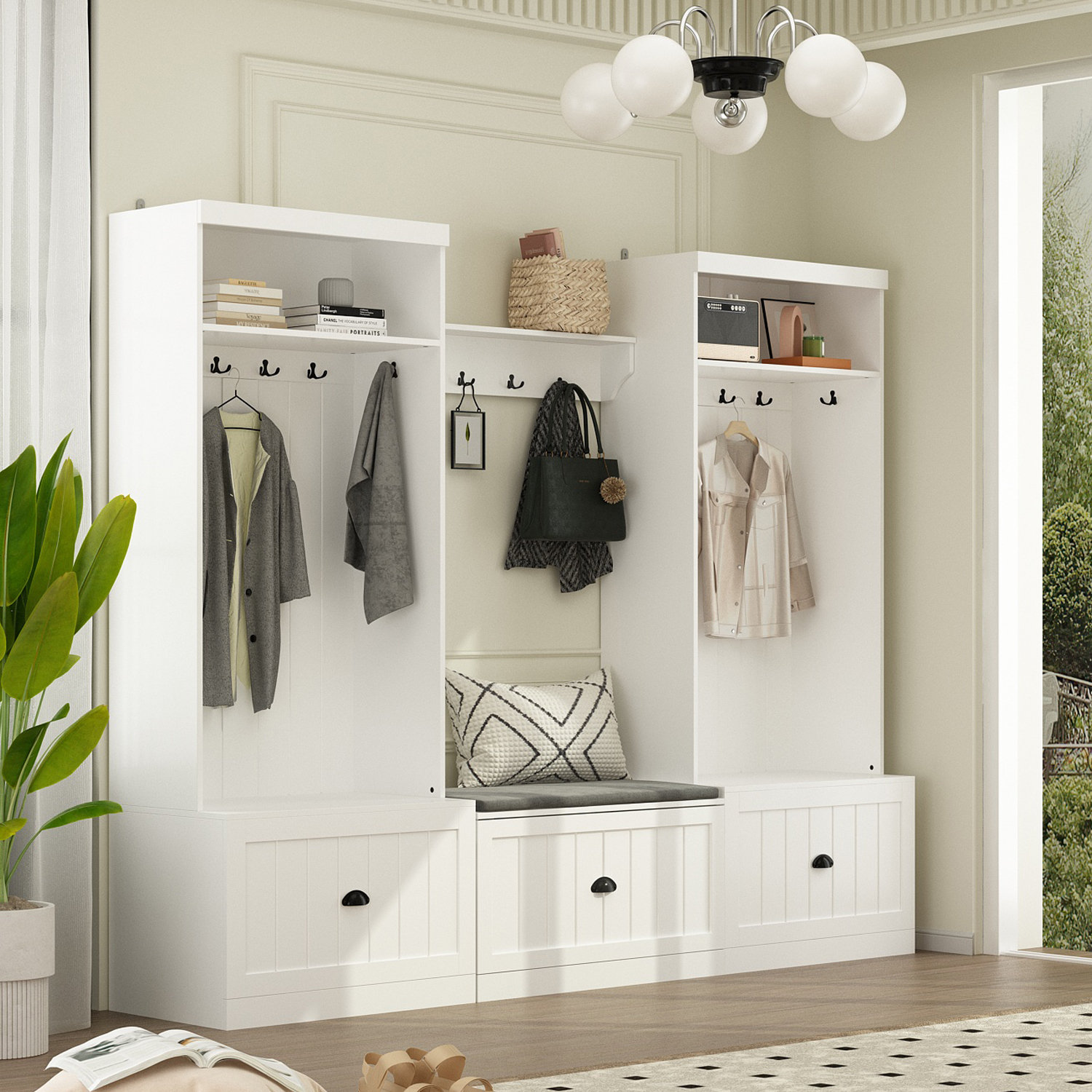 Hall tree with online shoe storage and bench