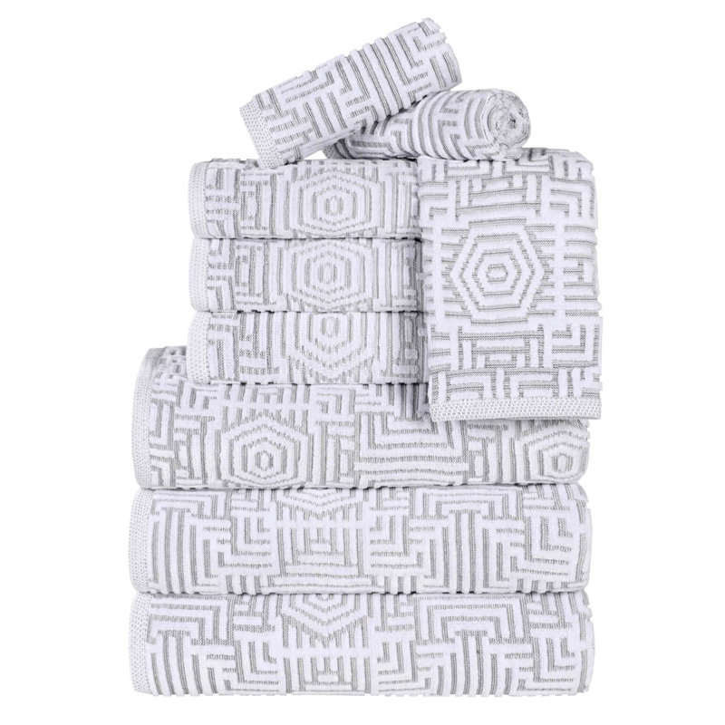 Ensemble de serviettes de bain 9 pièces en coton à motif géométrique en coton, Platine