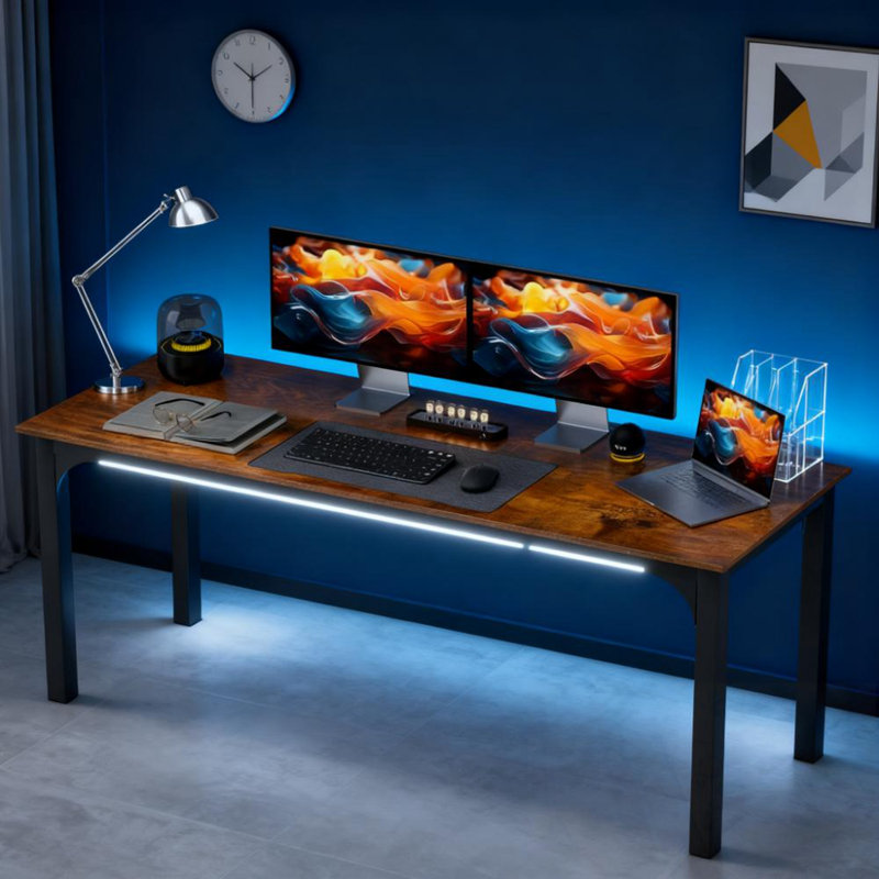 Bureau avec pieds en métal robustes, Brun rustique