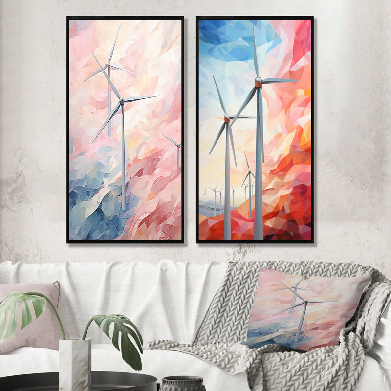 Minimalisme - Turbines à vent - Ensemble d'art mural sur toile 2, H 40 po x l 41 po, Cadre noir