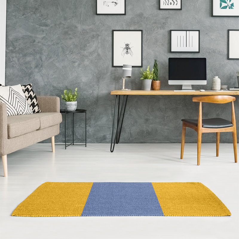 Tapis rayé jaune / bleu, Rectangle 4 pi x 6 pi