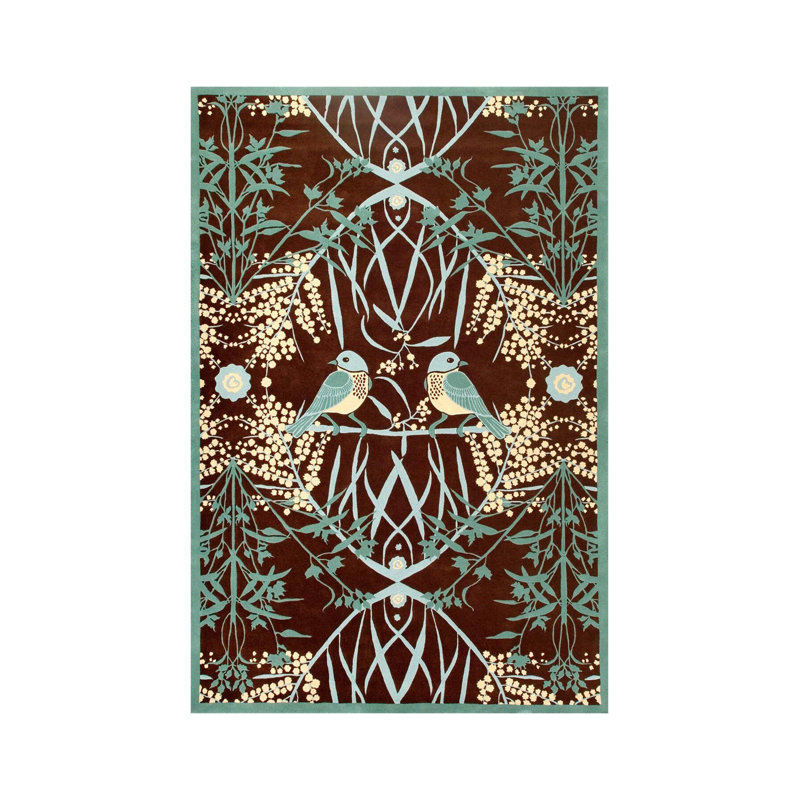 Tapis floral à motif floral brun-vert Birds and Botanical, Tapis de couloir 3 pi 3,37 po x 6 pi 6,74 po
