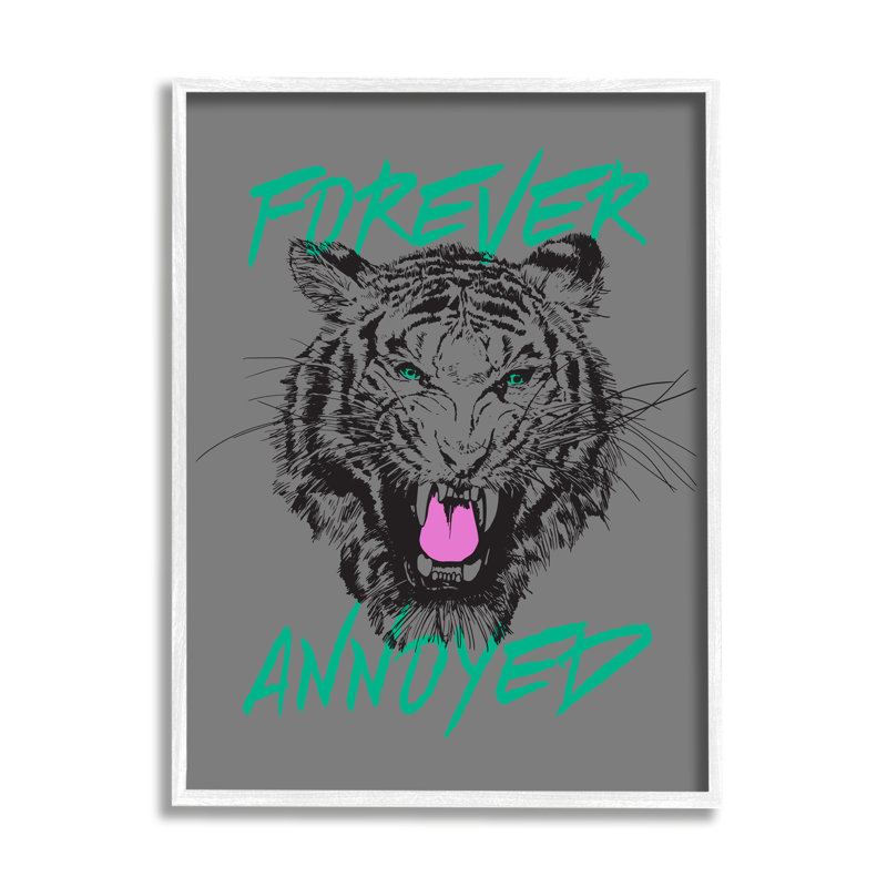 «Bb-506», encadré «Forever Annoyed Tiger» sur bois par Lulusimon, Cadre flottant gris lustré, H 20 po x l 16 po x P 1,7 po