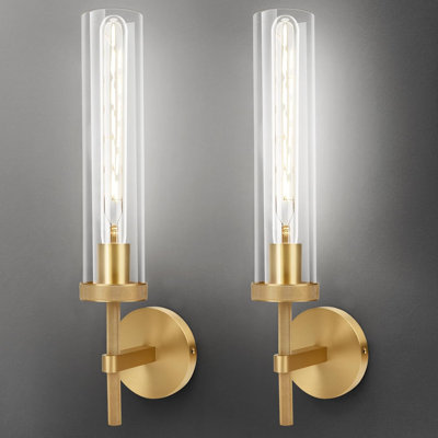 Applique murale 15 po en laiton moleté avec tube en verre craquelé, luminaire de meuble-lavabo moderne pour salle de bain, chambre à coucher, salon, couloir, escalier et cuisine