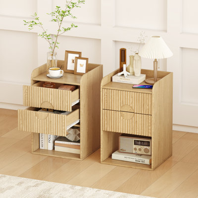 22.8" H Fluted End Table (Set Of 2), Mid Century Modern With Drawer