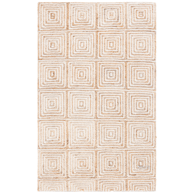 Allahna Natural Fiber Hand Loomed Jute/Wool/Cotton Geometric Rug in Natural/Ivory, Rectangle 3' x 5'