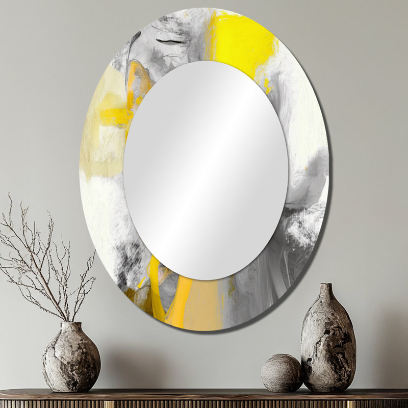 Mustard Yellow And Vivid Gray I - Modern Oval Wall Mirror, 40" x 30"