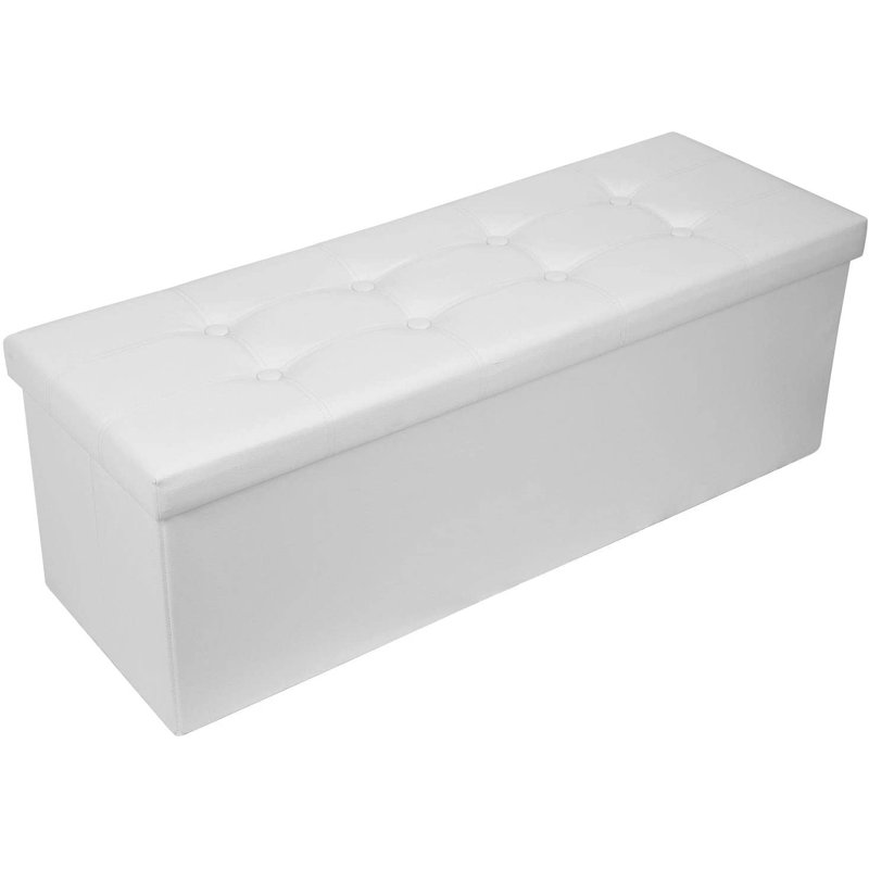 Repose-pieds rectangulaire en similicuir touffeté avec rangement Falan, Blanc