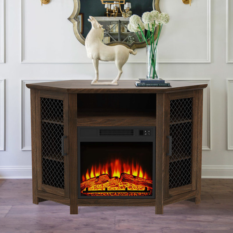 Clotile 45'' Electric Corner Fireplace TV Stand with Storage for TVs up to 55", Dark Walnut