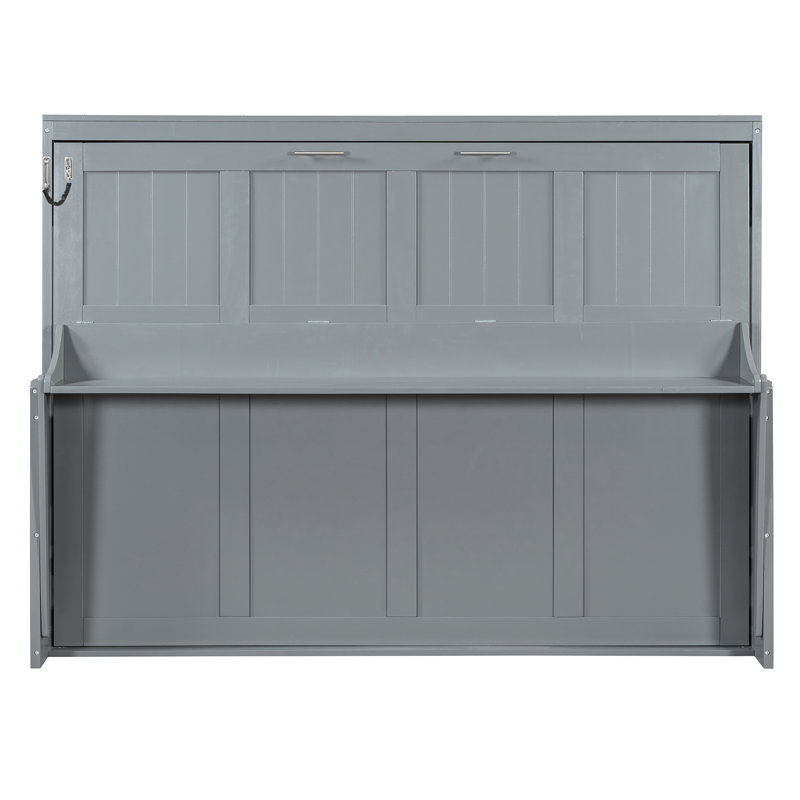 Grand lit gris avec charnières de bureau hydrauliques, peu encombrant, construction, fonction de rangement pour matelas, système de pliage de sélection de 10 pouces, petites maisons, structure de 600 lb, fonction, convenable