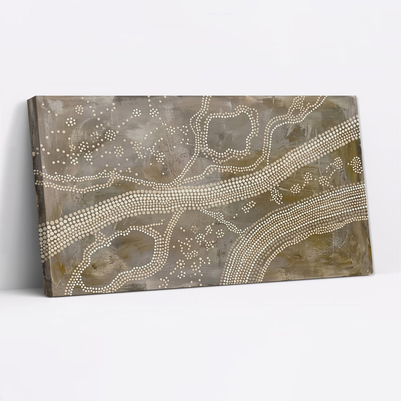 Tableau sur toile à motif à pois abstrait taupe et crème, L 46 po x H 24 po