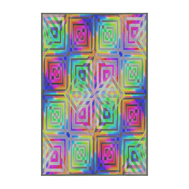 Tapis à motif géométrique vert, Rectangle 6 pi x 9 pi