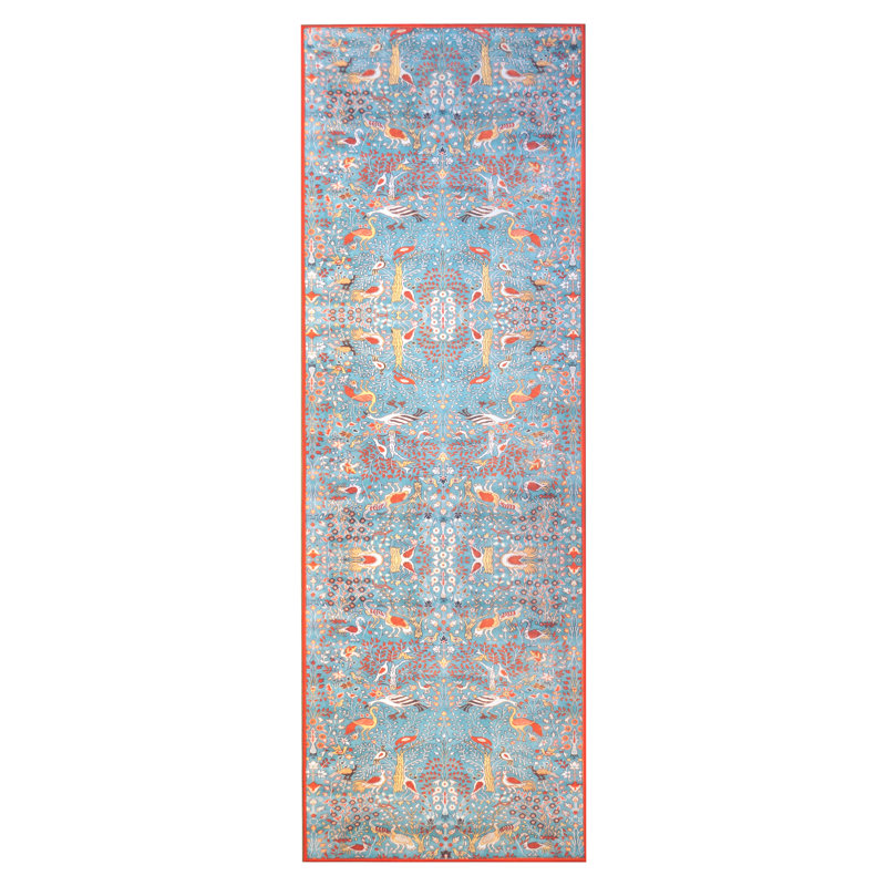 Modern Blue Bird Machine Washable Area Rug with Built-in Padding & Non-Slip Backing, Runner 2'6" x 10'