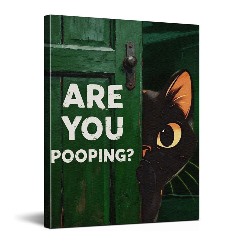 Drôle de décoration de salle de bain pour chat - Illustration de dessin animé mignon chats de porte verts pour la salle de bain - Are You Pooping