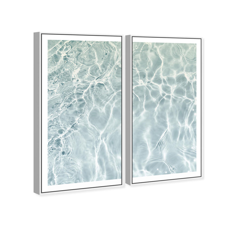 Oliver Gal Calming Waves Clear Diptych Coastal - High-Gloss Gel Framed Canvas Art, 55" H x 37" W, White