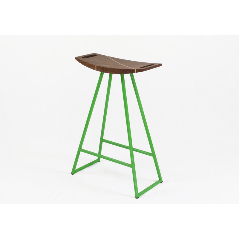 Robert Counter Stool with Metal Frame, Walnut, Green, Counter Stool (24" Seat Height)