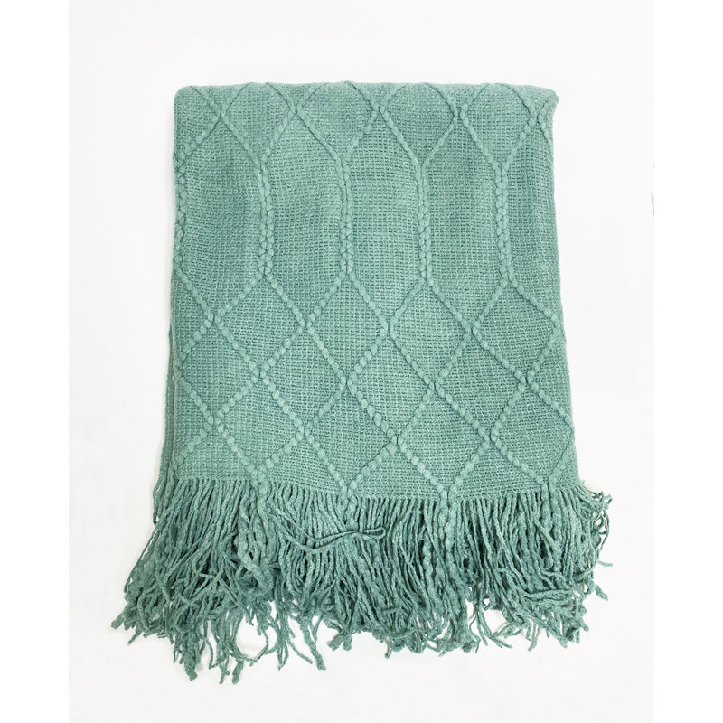 Irregular Rhombus Knitted Throw Blanket, Green