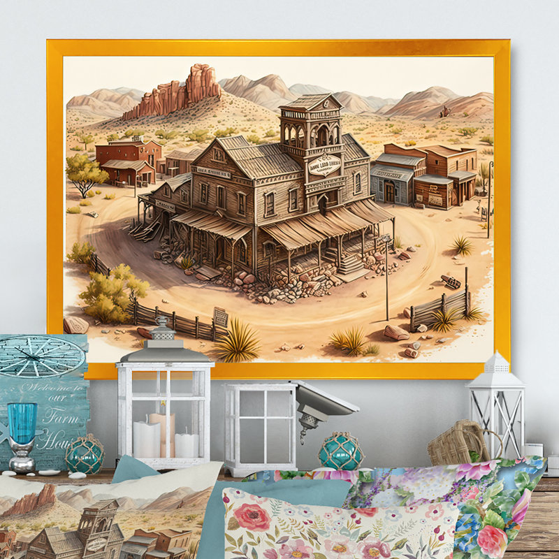 Wild West Town I - Impression sur toile, Impression dorée sur toile encadrée, H 16 po x l 32 po x P 1 po