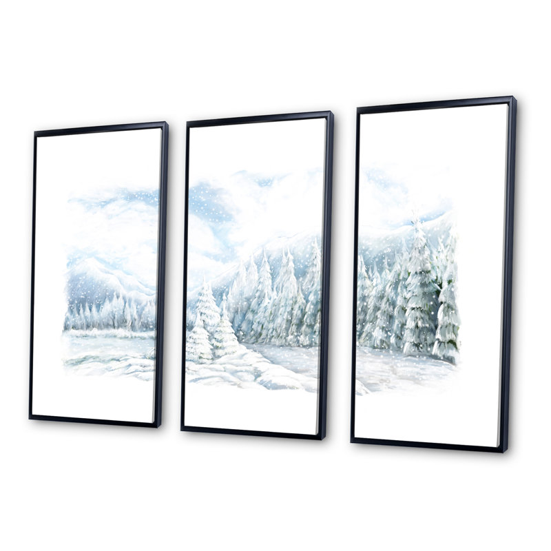 «Christmas Winter Happy Panorama», ensemble de 3 toiles encadrées, Cadre noir, H 28 po x l 36 po x P 1 po