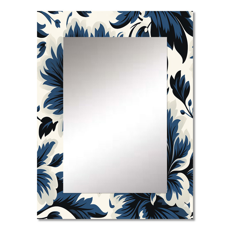 Adas bleu et blanc damassé Euphony - damas mural décoratif, miroir damassé, impression sur métal, 32 po x 24 po