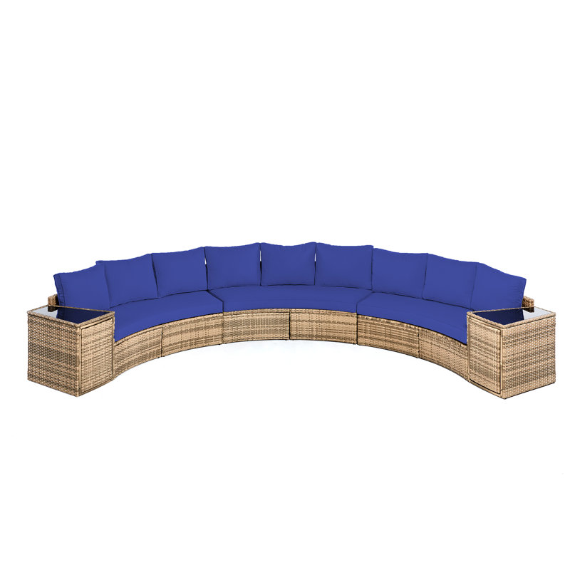 Maruska Outdoor Furniture Sets, 11 Piece Half-Moon Sectional Round Sofa Set, Blue