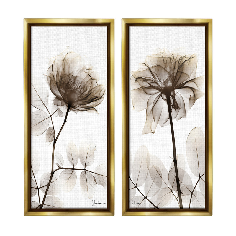 «Natural Modern Blooms», ensemble de 2 toiles flottantes encadrées par Albert Koetsier, Cadre flottant métallique doré