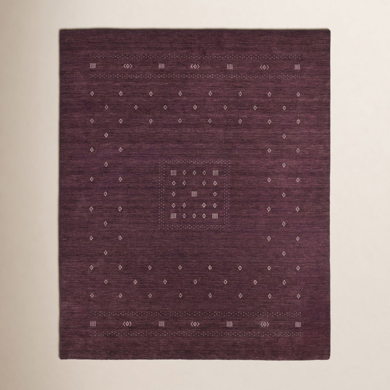 Simi Hand Knotted Cotton/Wool Southwestern Area Rug, Rectangle 8' x 10', Eggplant