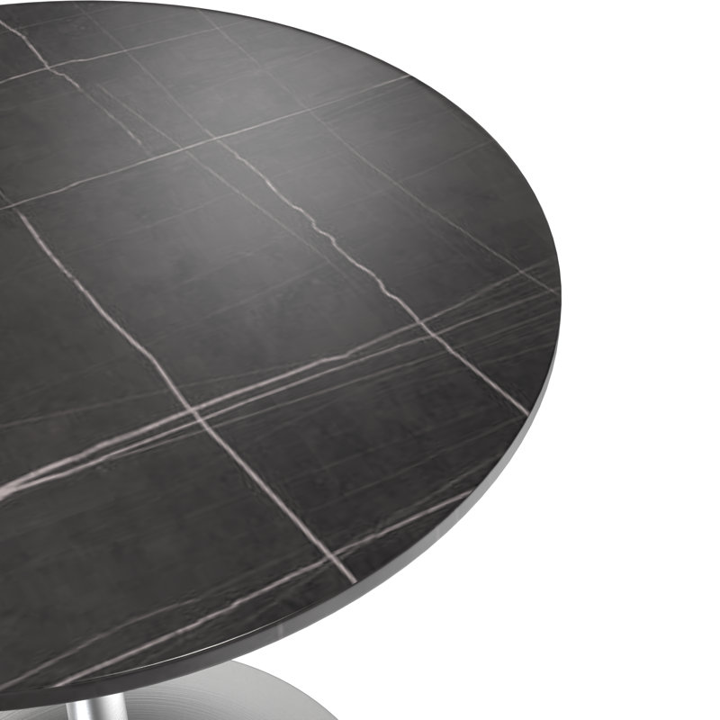 Heatherton 27" Round Dining Table with Sintered Stone Top and Brushed Silver Stainless Steel Pedestal Base Kitchen Table Seats 2-4 Person