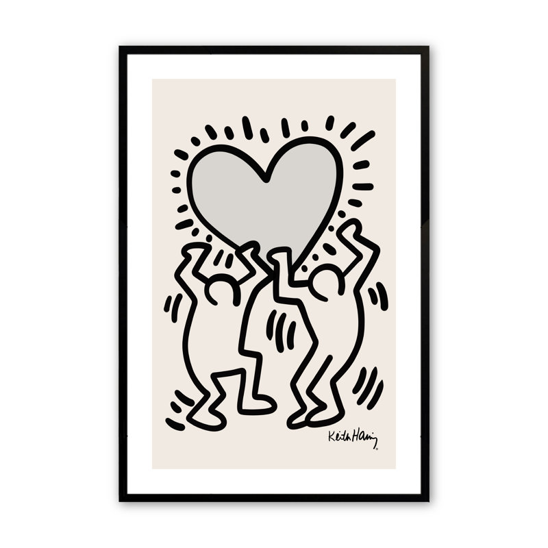 «Cheketa Keith Haring Heart» encadré sur papier par Line2Form, Noir satiné, H 24 po x l 18 po x P 1,25 po