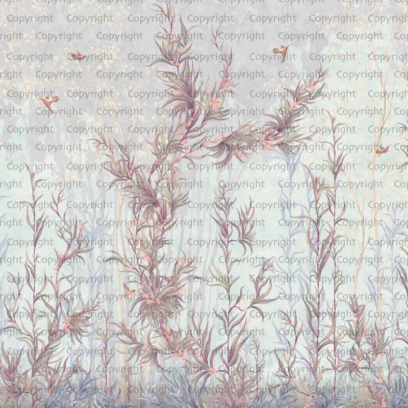 Fleurs délicates, papier peint botanique élégant, Bleu, L 110,04 po x l 204 po