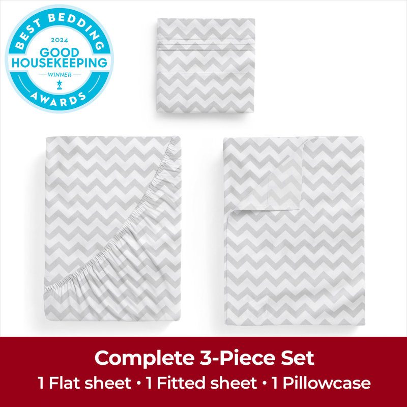 Draps simples Mellanni 1800 gris à chevrons, Chevron gris, Ensemble literie pour lit simple