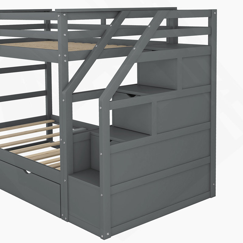 Lit superposé avec lit gigogne et rangement avec escalier SKU: LPAAE, Gris