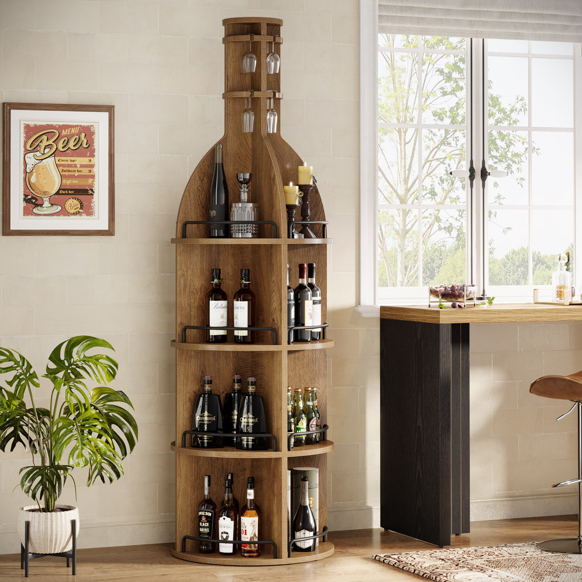 Dakota Fields 75-inch Tall Wine Rack Stand, Freestanding Wine Cabinet ...