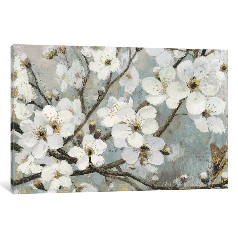 "cerises fleurs i" , reproduction d’art sur toile tendue, H 18 po x l 26 po x P 1,5 po
