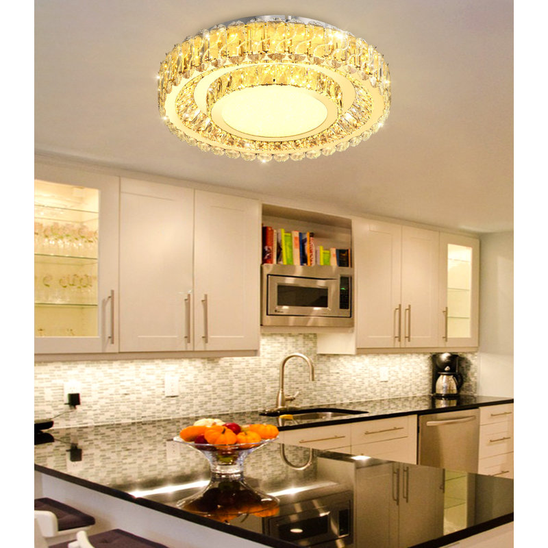 Lustre moderne en cristal 19,6 "à DEL à intensité variable doré, Doré, H 5,1 po x l 19,6 po x P 19,6 po