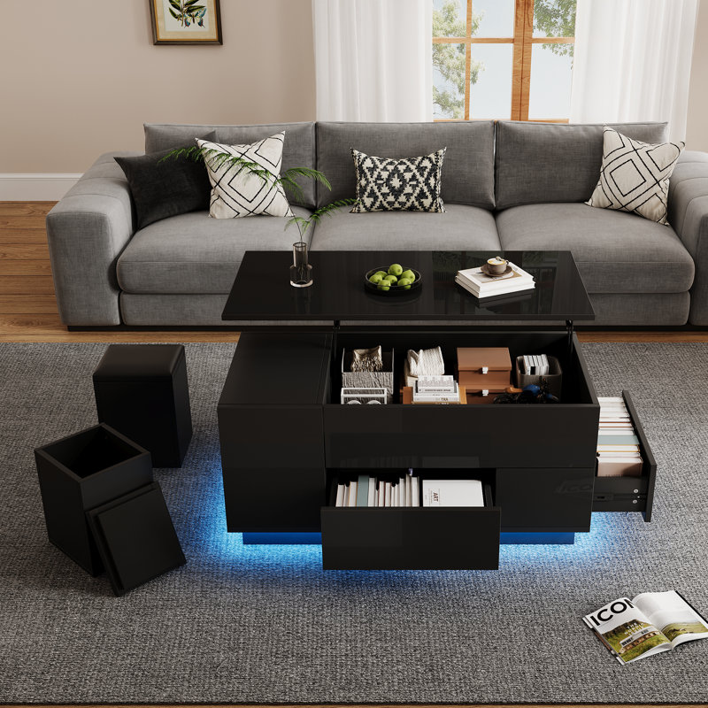 Table basse à plateau relevable Aroa, Noir